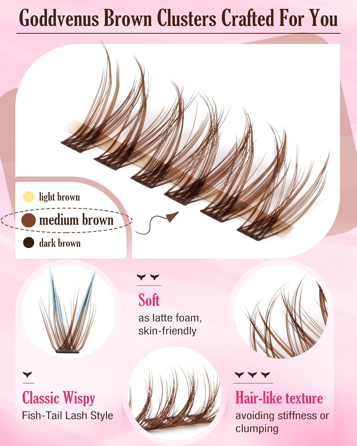 Brown Lash Clusters Natural For Soft Glam 300Pcs Wispy Lashes Cluster Eyelash Cluster Extensions C Curve Individual Lashes DIY Lash Extension Waterproof & Long - Lasting (10-16mm)