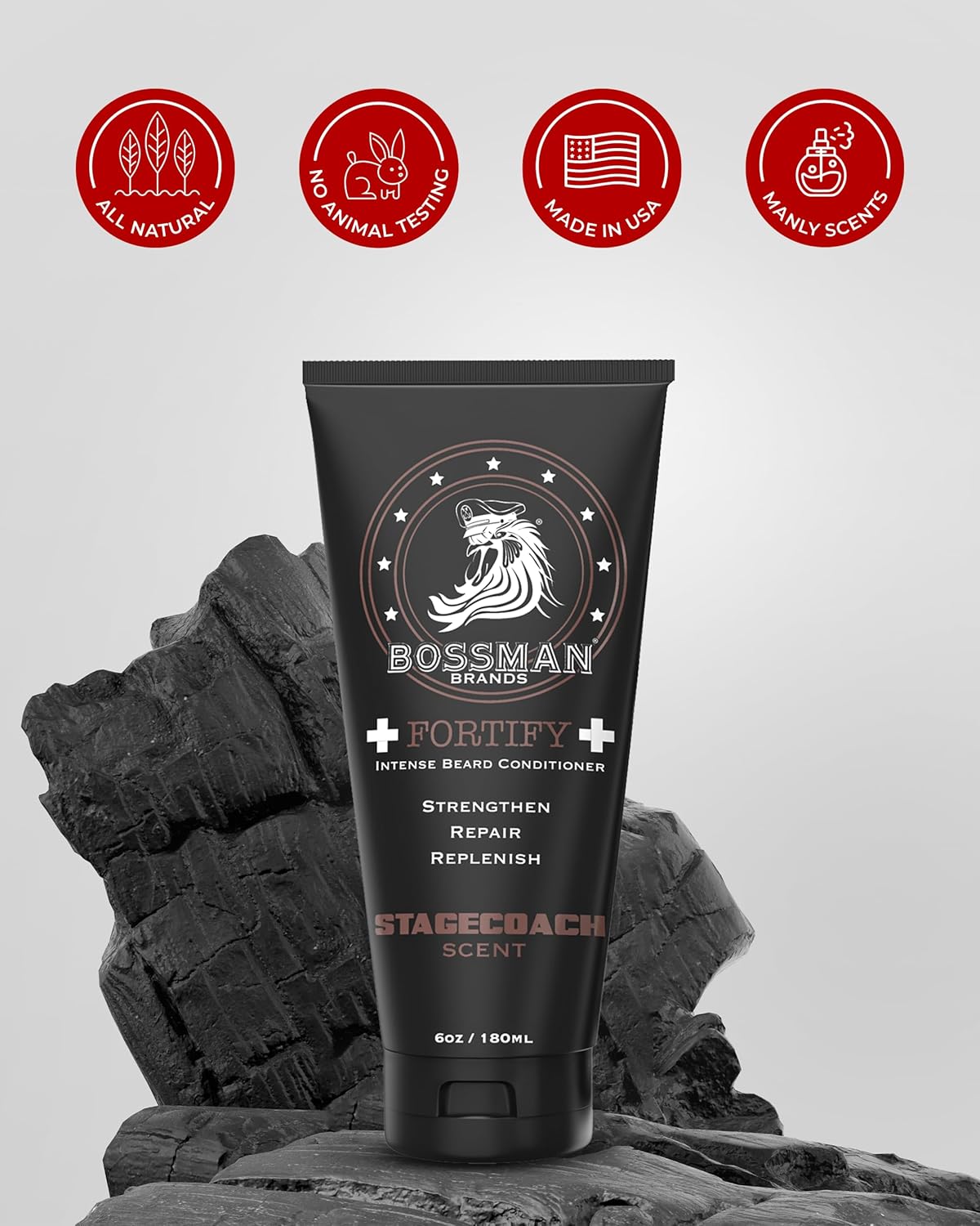 Bossman Fortify Intense Beard Conditioner for Men (Stagecoach Scent) – Moisturizes, Replenishes & Protects with Natural Ingredients – Thicker Formula, Made in USA
