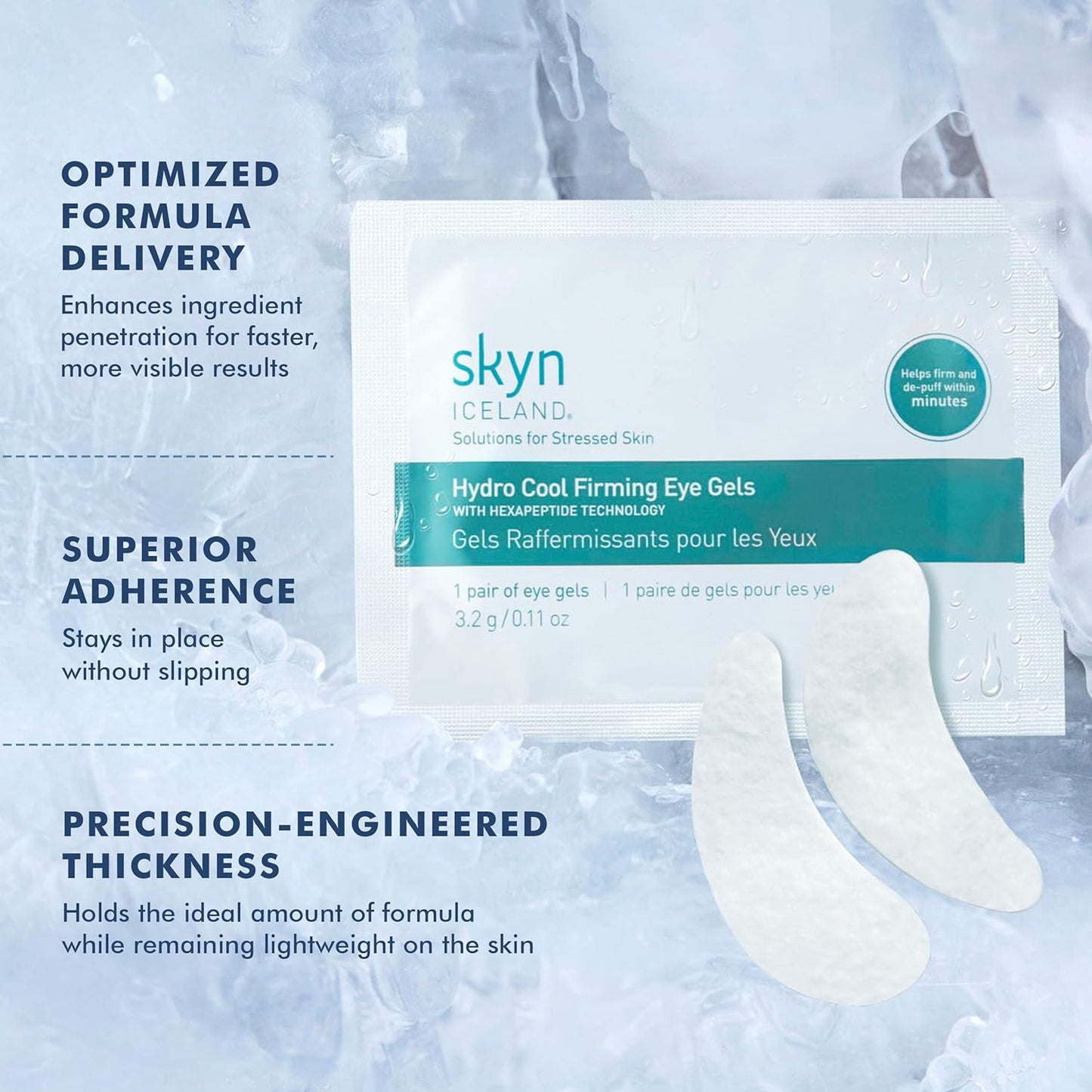 skyn ICELAND Hydro Cool Firming Under Eye Patches, Instant Cooling for Puffy, Tired Eyes with Peptides and Coenzyme Q10, 10 Minute Treatment, Vegan, All Skin Types, 16 Pairs