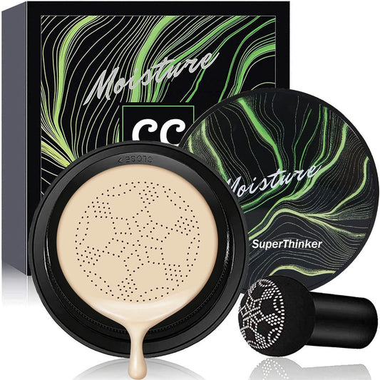 Air Cushion CC Cream Mushroom Head Cushion Foundation, BB Cream Face Makeup for Mature Skin Moisturizing Concealer Brighten Long-Lasting, Even Skin Tone for All Skin Types (Ivory)
