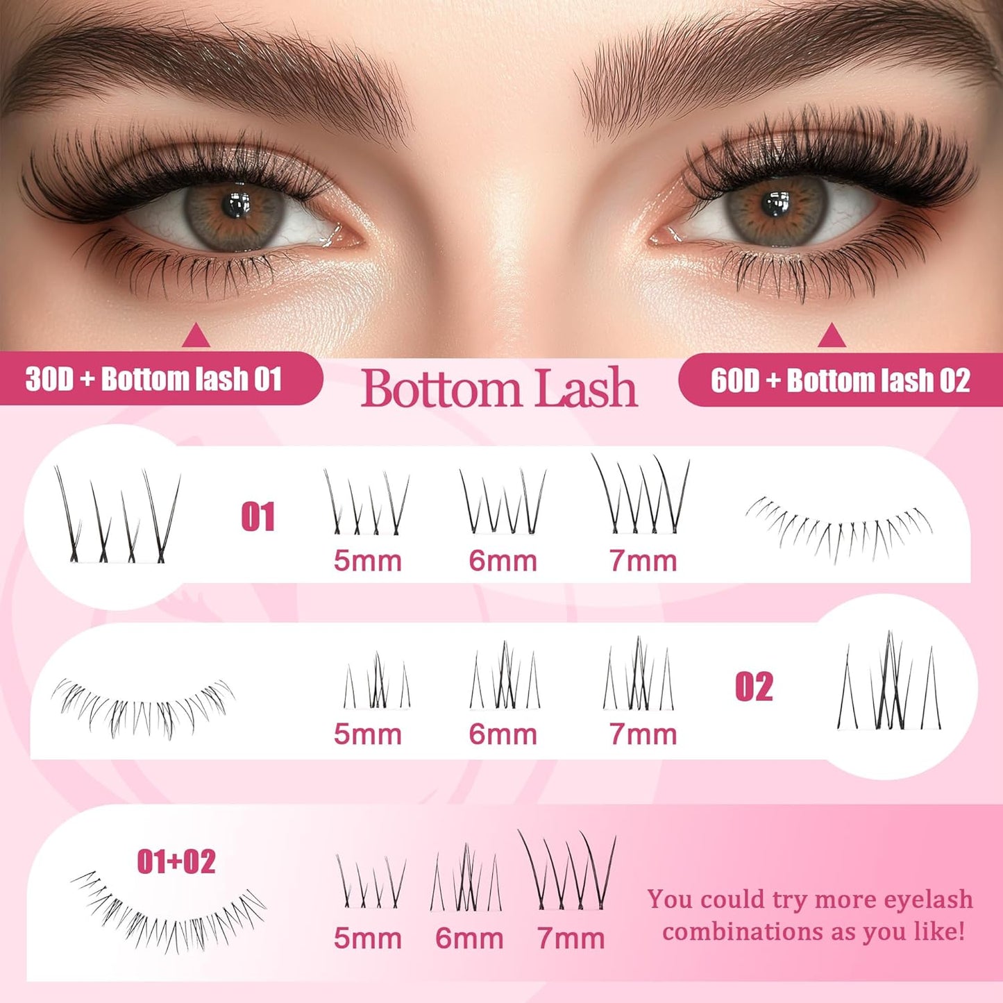 CCODDY Lash Clusters Kit - False Eyelash with Bottom Lashes - 748 Pieces - Black, Synthetic, Lightweight & Soft Fibers - D Curl Upper & 5-7MM Bottom - No Adhesives Included