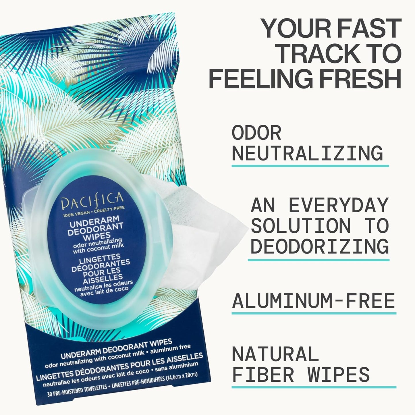 Pacifica Beauty Coconut Milk & Essential Oils Underarm Deodorant Wipes, Helps Remove Odor, Aluminum-Free, Vegan & Cruelty-Free (Pack of 8) | 240 wipes Total