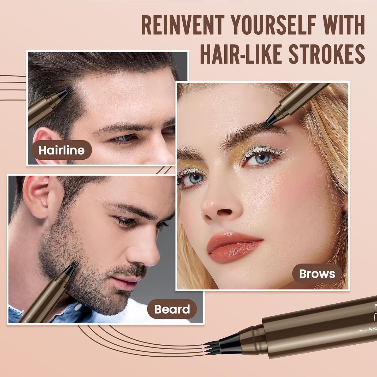 AWROSE Eyebrow Pencil, 2 Pack 3D Waterproof Microblading Eyebrow Pen 4 Fork Tip Tattoo Pencil, Precise Natural Brow Magic Eye Brow Pencil with Hair Like Strokes, Multi-Used Eye Brow Pen for Women