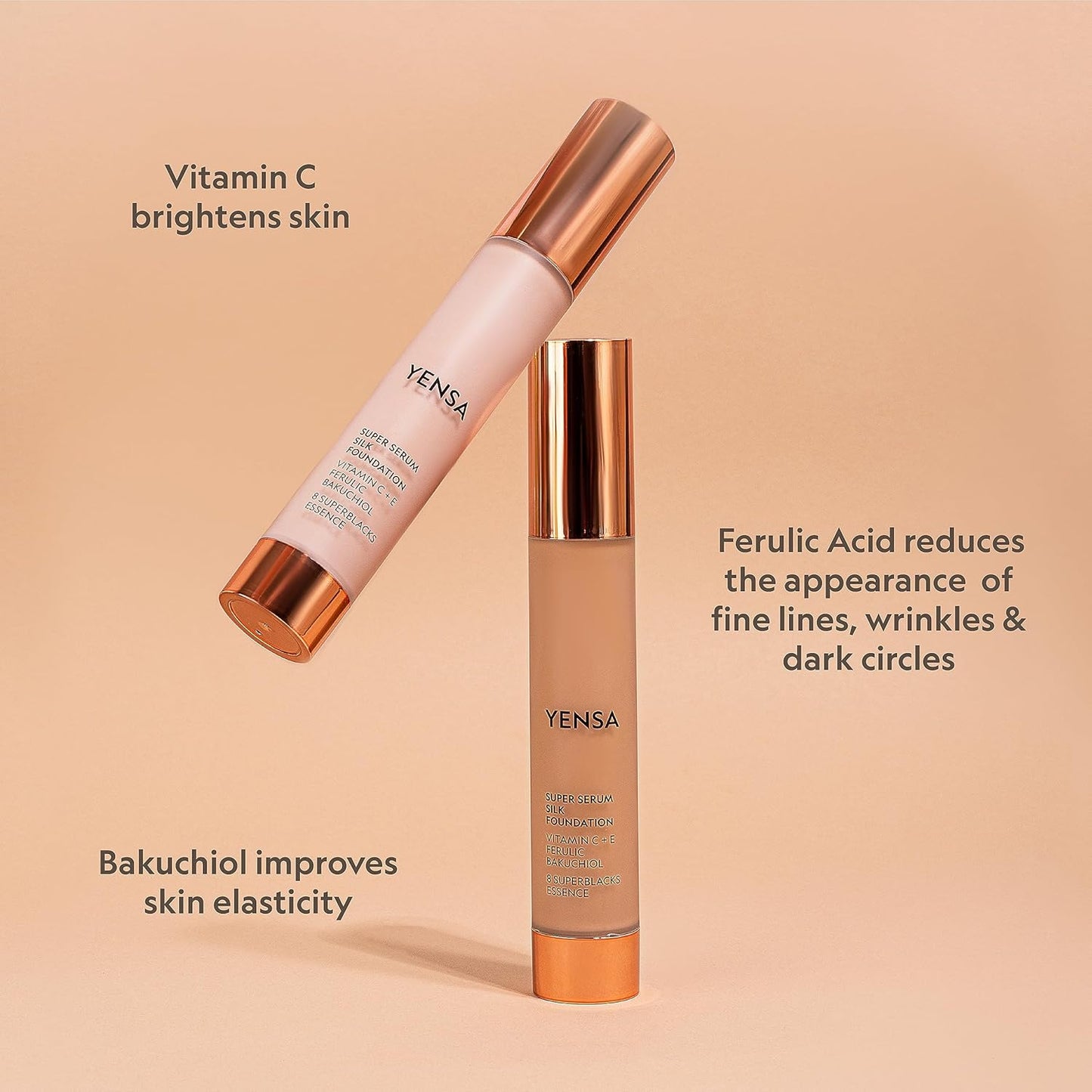 YENSA Super Silk Foundation - Full Coverage, Age-defying complex of Vitamin C, E, Ferulic, and Bakuchiol Oil (Tan 2) 1.0 fl oz