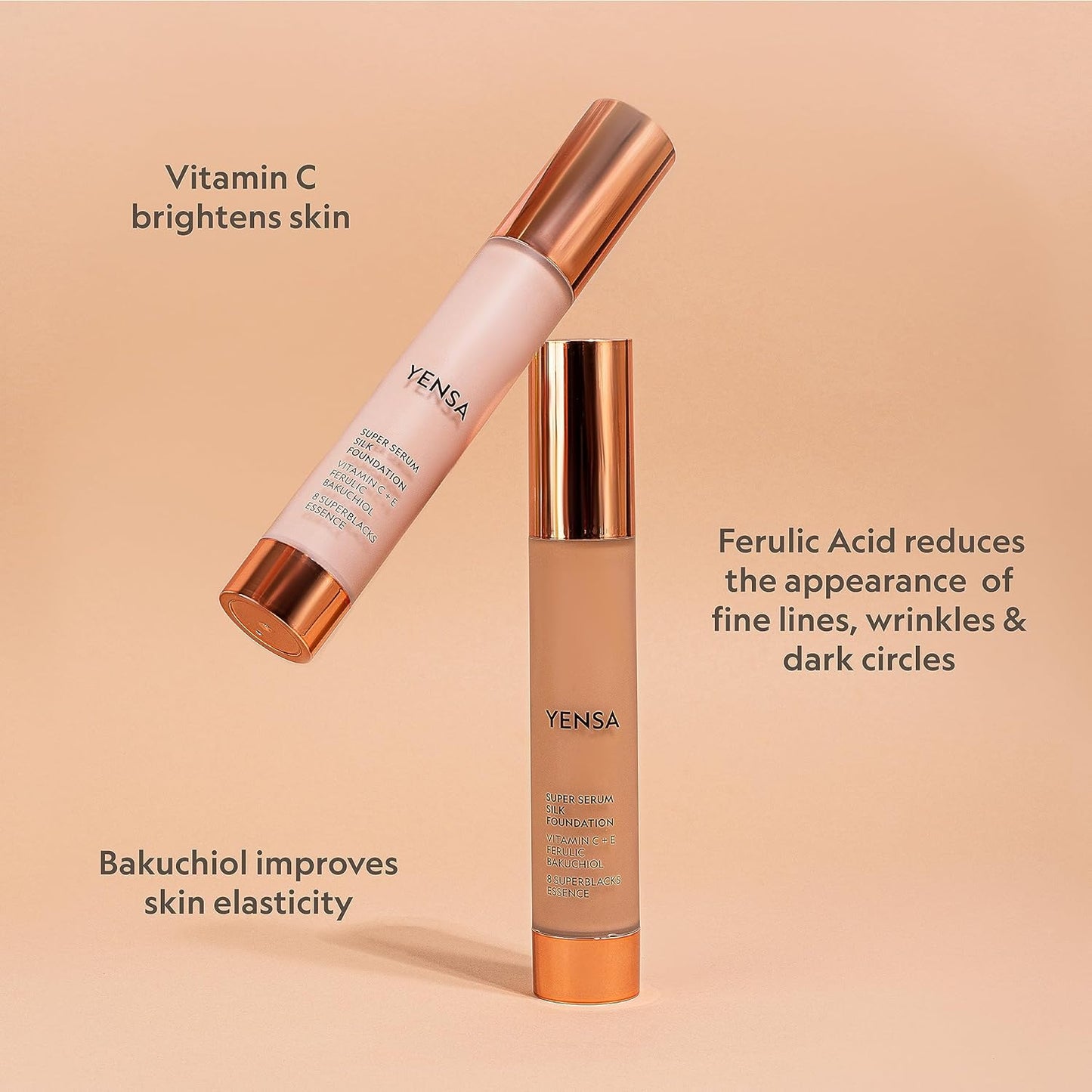 YENSA Super Silk Foundation - Full Coverage, Age-defying complex of Vitamin C, E, Ferulic, and Bakuchiol Oil (Fair 1) 1.0 fl oz