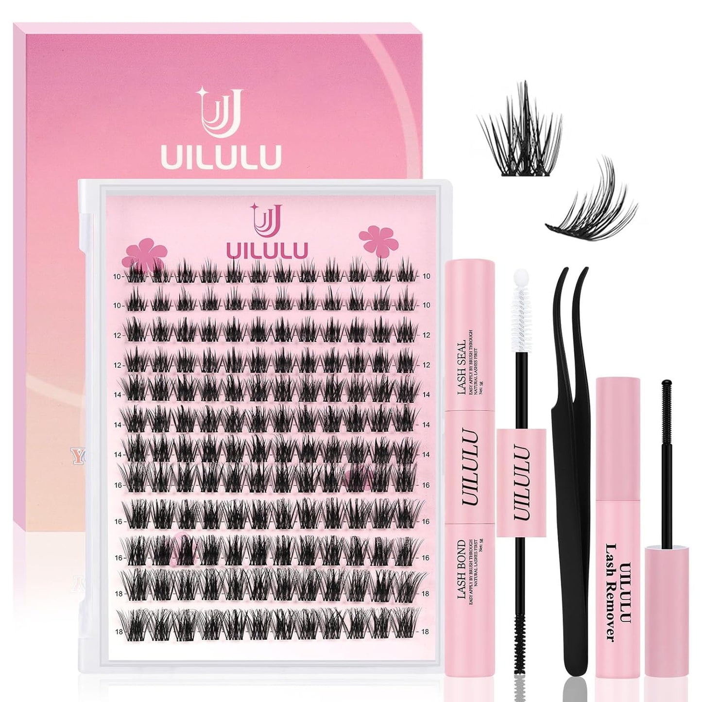 Lash Clusters kit 10-18mm DIY Lash Extension Kit 144 D Curl Lash Clusters 0.07D Wispy Individual Lashes Clusters False Eyelashes Eye Lash Extension Lash Kits Extensions Kit U06 Kit
