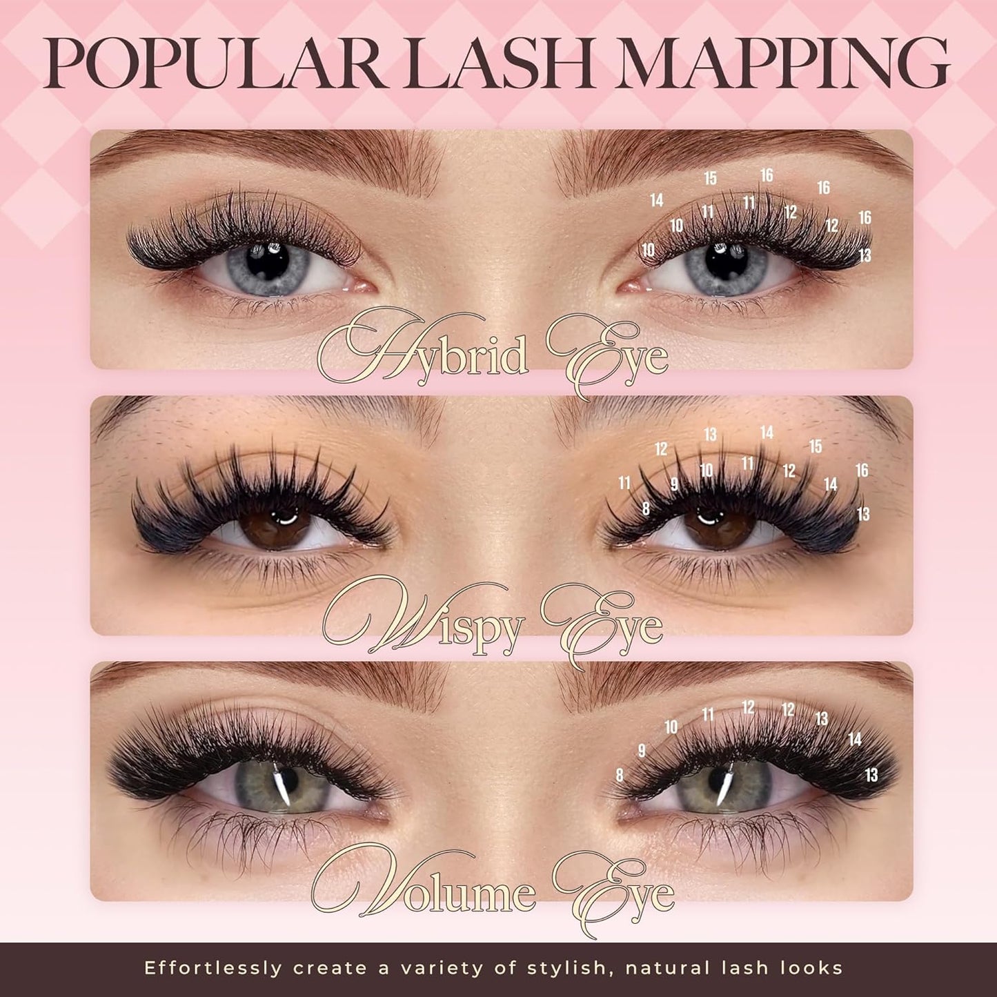 LASHVIEW Volume Lash Extensions 0.03-0.20 J/B/L/C/CC/D Curl 8-16mm Mixed & Single Length Tray, Soft Matte Dark Professional Eyelashes Extension(0.07 CC 8-16mm)