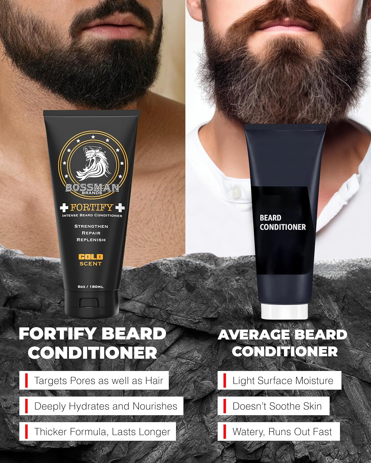 Bossman Fortify Intense Beard Conditioner for Men (Gold Scent) – Moisturizes, Replenishes & Protects with Natural Ingredients – Thicker Formula, Made in USA