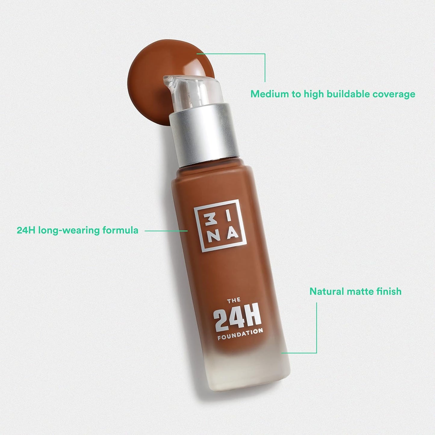 3INA The 24H Foundation 660-24H Long-Wearing Formula - Medium To High Buildable Coverage - Smooth Matte Finish - Expanded Shade Selection - Waterproof, Cruelty Free, Vegan Makeup - 1.01 Oz