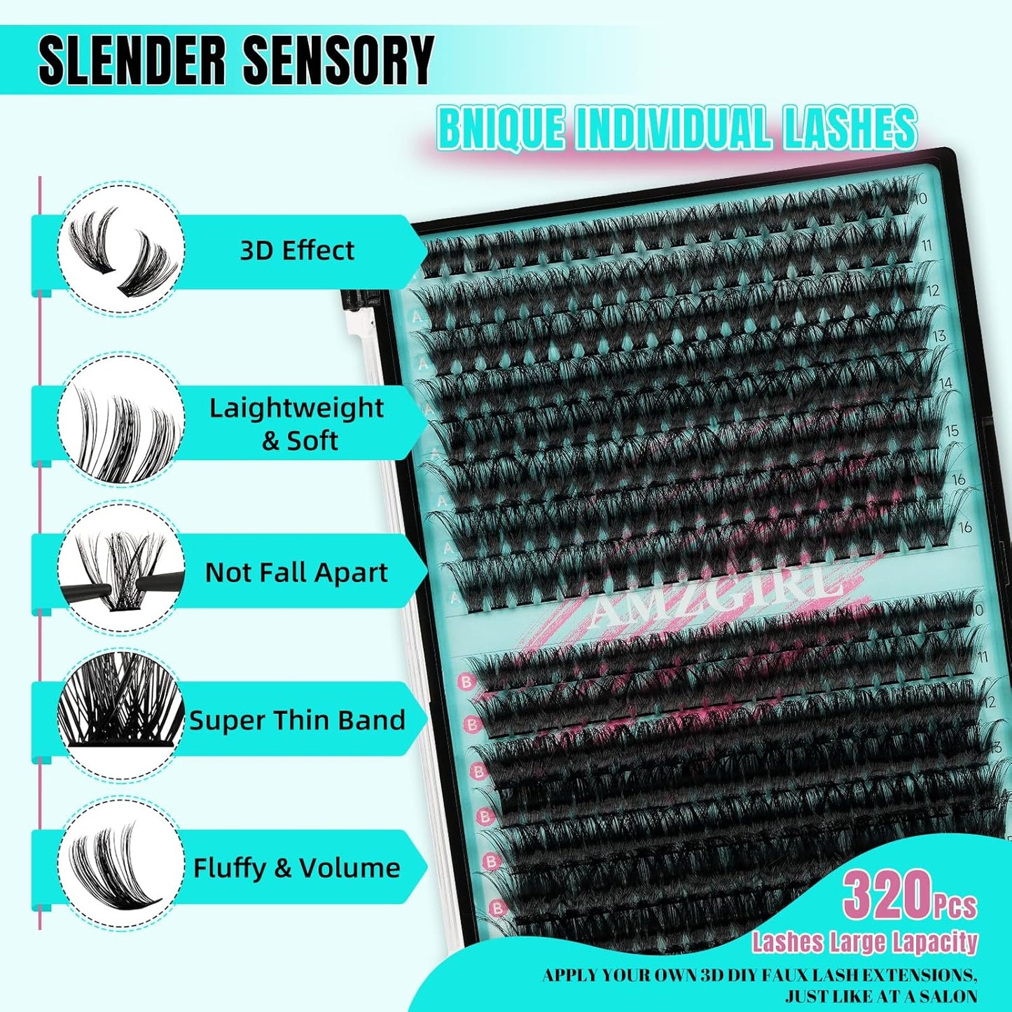 Lash Extension Kit 320Pcs,DIY Individual Lashes Clusters Kit,Lash Bond And Seal,Lash Remover For Eyelashes Extensions,Lash Applicator Tool For False Eyelash Cluster Kit At Home(7090D,D-Mix10-16mmKit)
