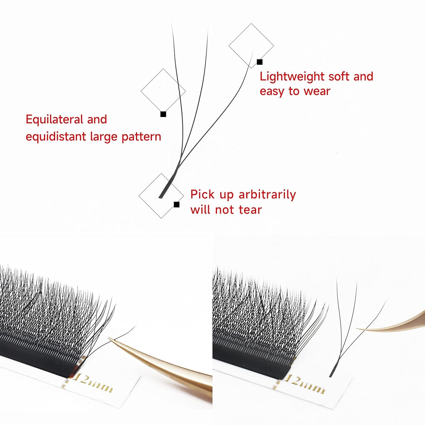W Eyelash Extension 3D Volume Premade Fans 0.07 D Curl 8-15mm mix Lashes Matte Black Lash Extensions Easy Shape yy Eye Lashes(3D-0.07C-12mm)