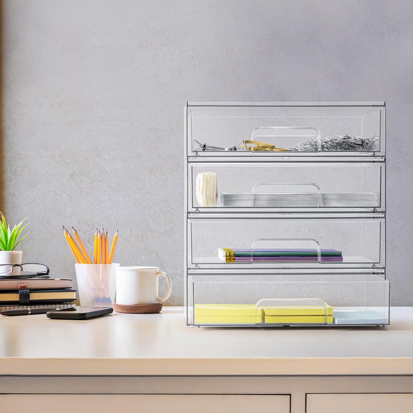Sorbus Acrylic Storage Containers - 2 Pack, Stackable Storage Bins Set for Bathroom Organization - Clear Acrylic Drawer Organizers - Makeup Case Pull-Out Drawers (12.1’’ Wide)