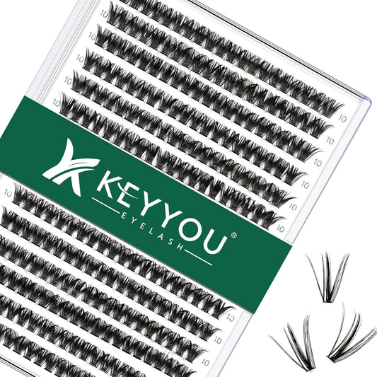 Lash Clusters 300pcs Individual Lashes 50D 0.07C Curl 10mm DIY Eyelash Extension KEYYOU Large Tray Volume Soft&Natural Cluster Lashes(50D-0.07C,10）
