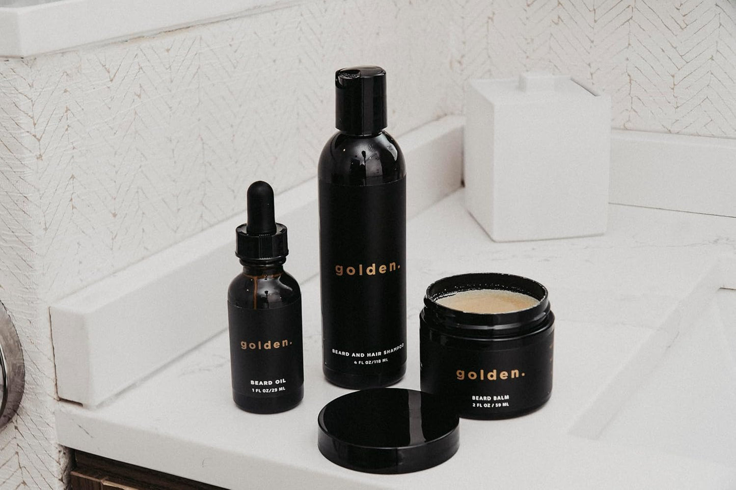 Golden Grooming Co. Beard Kit Bundle: Complete Beard Care - Beard Oil, Balm, Shampoo - All-Natural - Softens, Strengthens, and Nourishes Hair & Skin - Promotes Growth & Grooming - Gift for Him