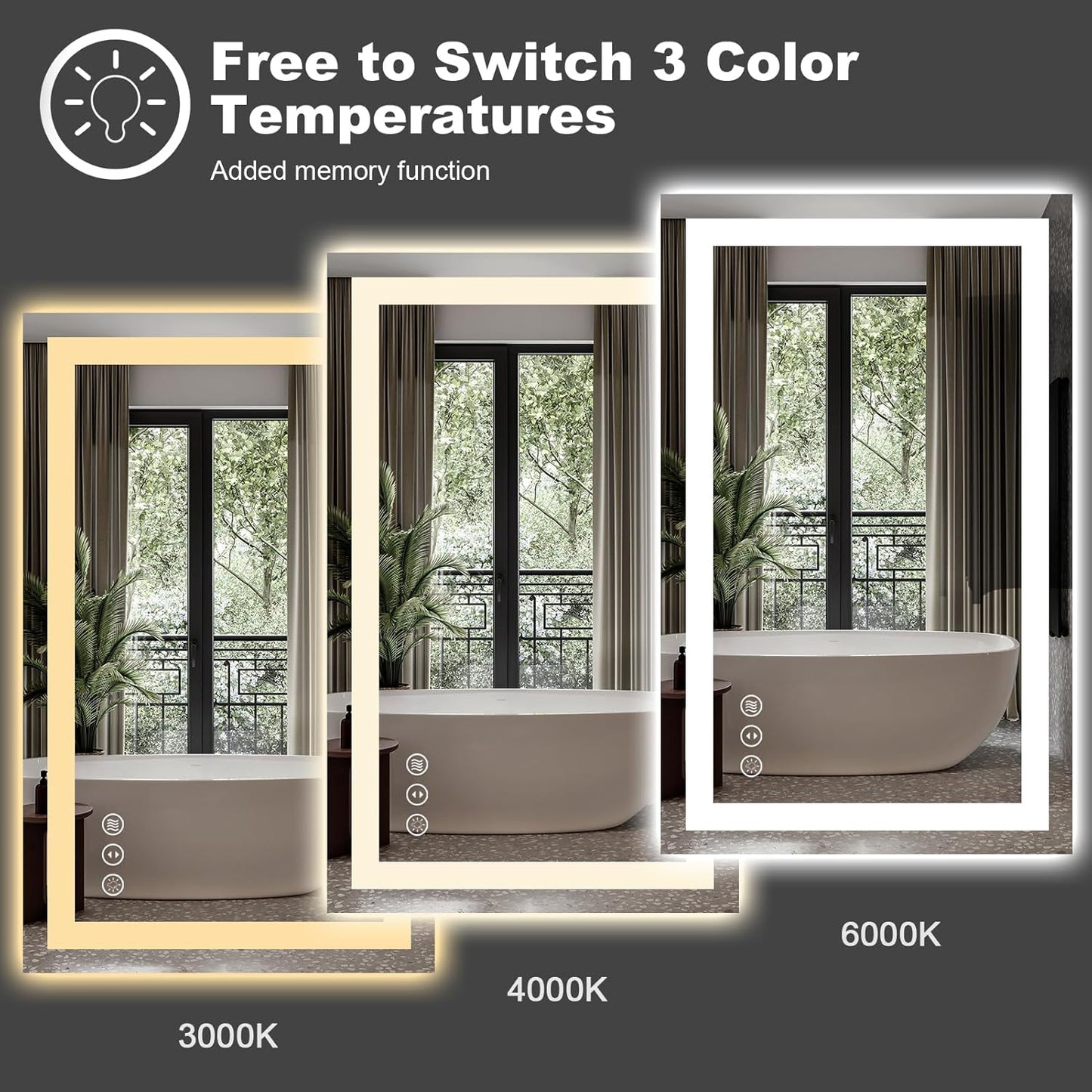 Amorho LED Bathroom Mirror 50" X32" with Front and Backlight, Stepless Dimmable Wall Mirrors with Anti-Fog, Shatter-Proof, Memory, 3 Colors, Double LED Vanity Mirror(Horizontal/Vertical)