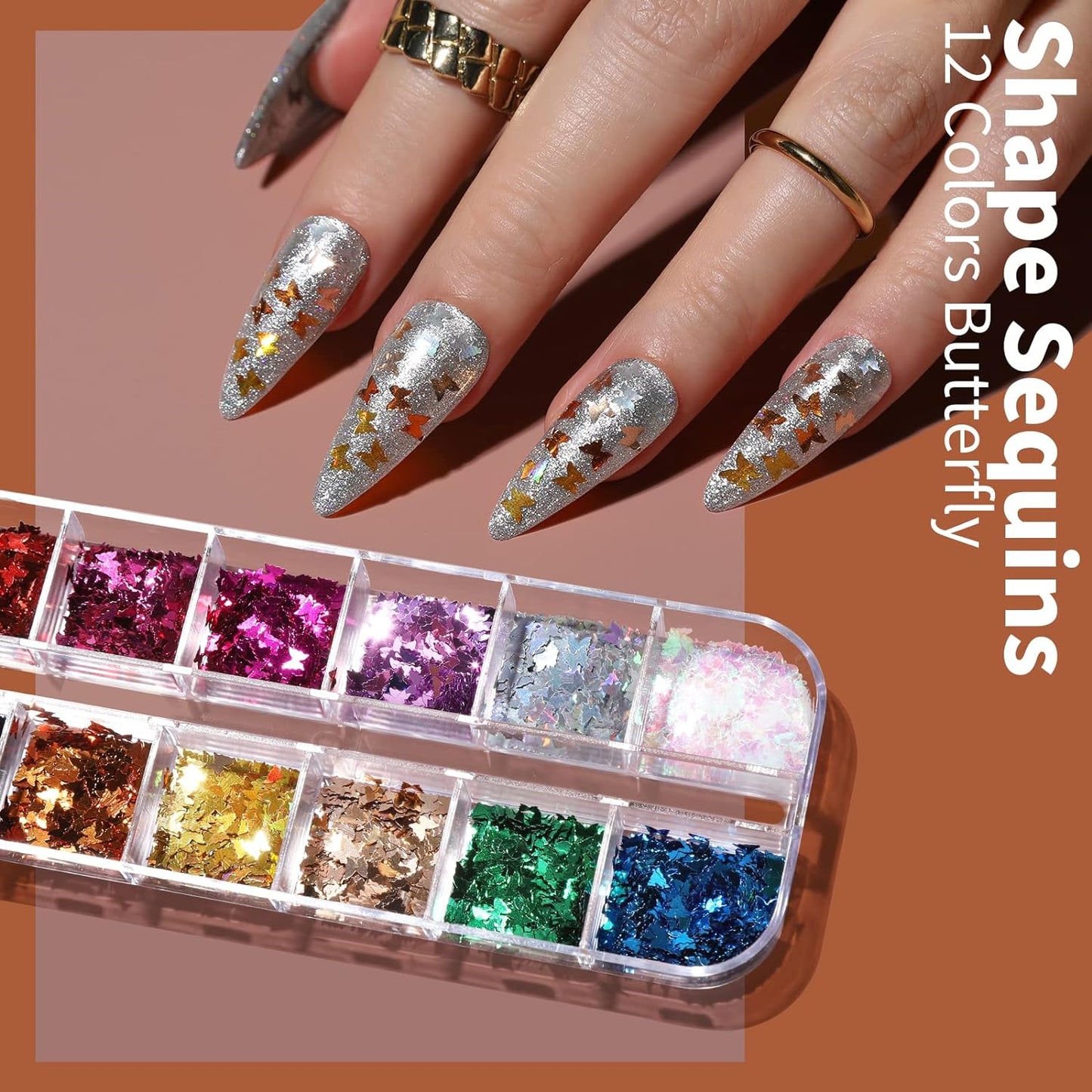 FANDAMEI Nail Art Brushes Set, Nail Art Kit, Nail Design Kit, Nail Art Dotting Pens, Nail Stickers, Butterfly Nail Art Sequins, Nail Foils, Nail Art Flakes Iridescent, Rhinestones For Nails