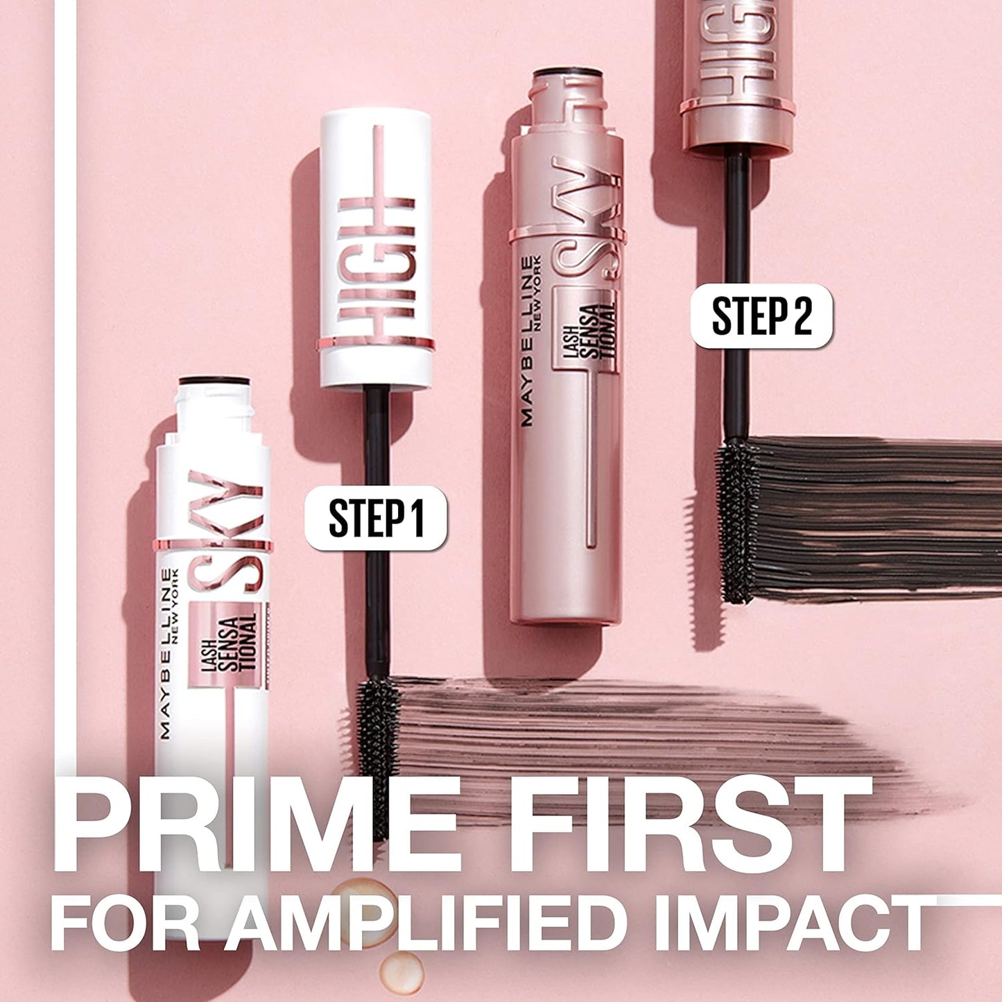 Maybelline Lash Sensational Sky High Serum Infused Lash Primer for Mascara, Lengthening, Thickening, Tinted and Washable Formula, Soft Black, 1 Count