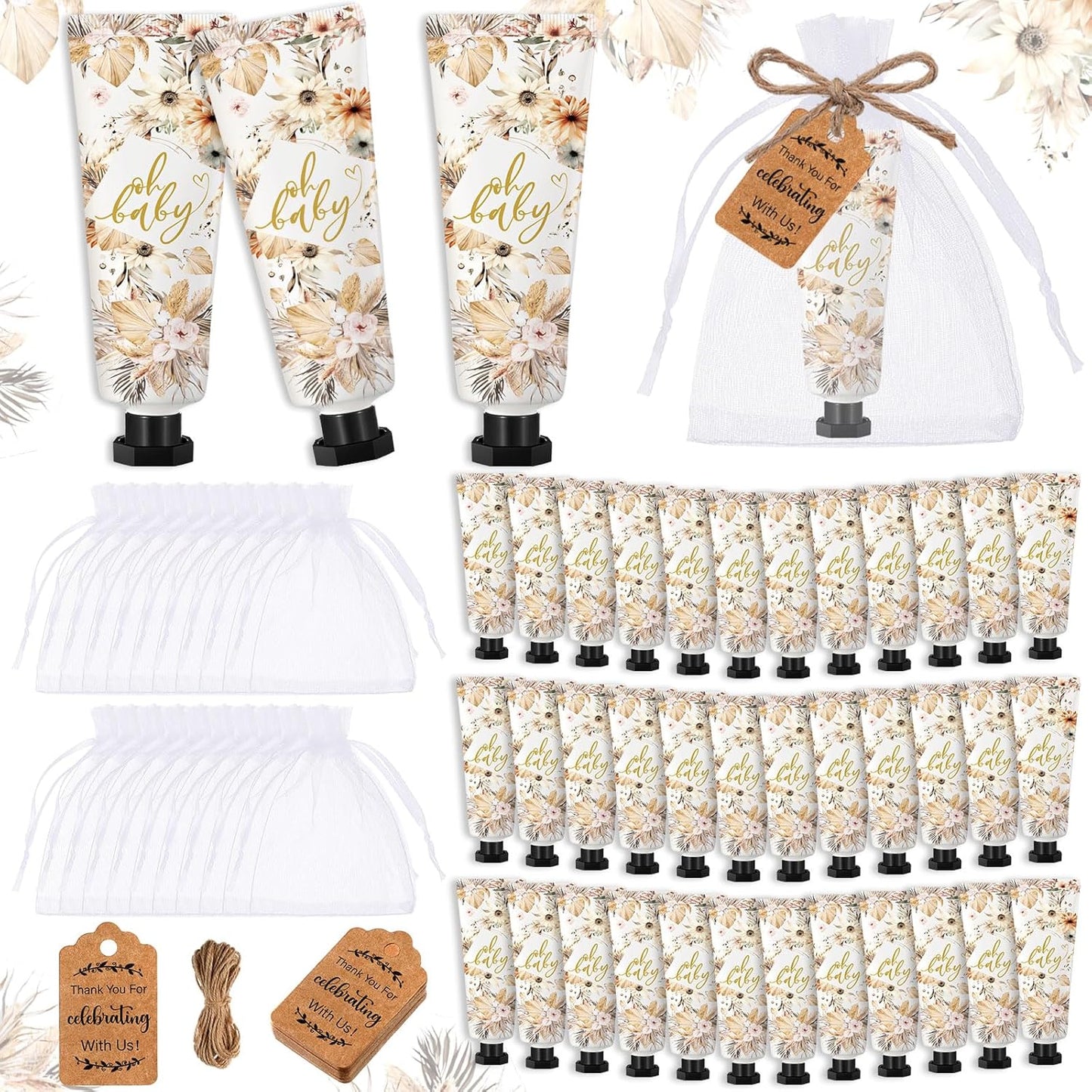 48 Sets Baby Shower Hand Cream Party Favors for Guests Gift Bulk Travel Size Hand Lotion Set for Baby Shower Wedding Christmas(Boho)