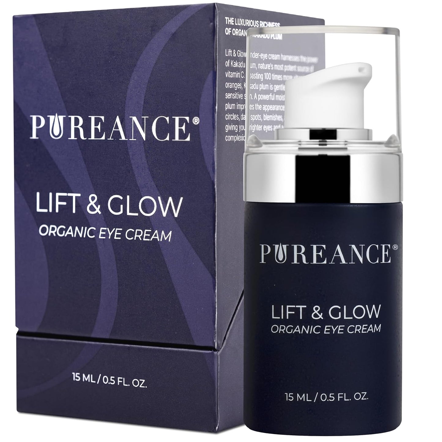 Lift & Glow Organic Eye Cream for Dark Circles and Puffiness - Anti Aging Eye Cream for Wrinkles - Reduces Dark Circles and Under Eye Bags - With Kakadu Plum, Coconut Oil, Spirulina & More - 0.5 Fl Oz