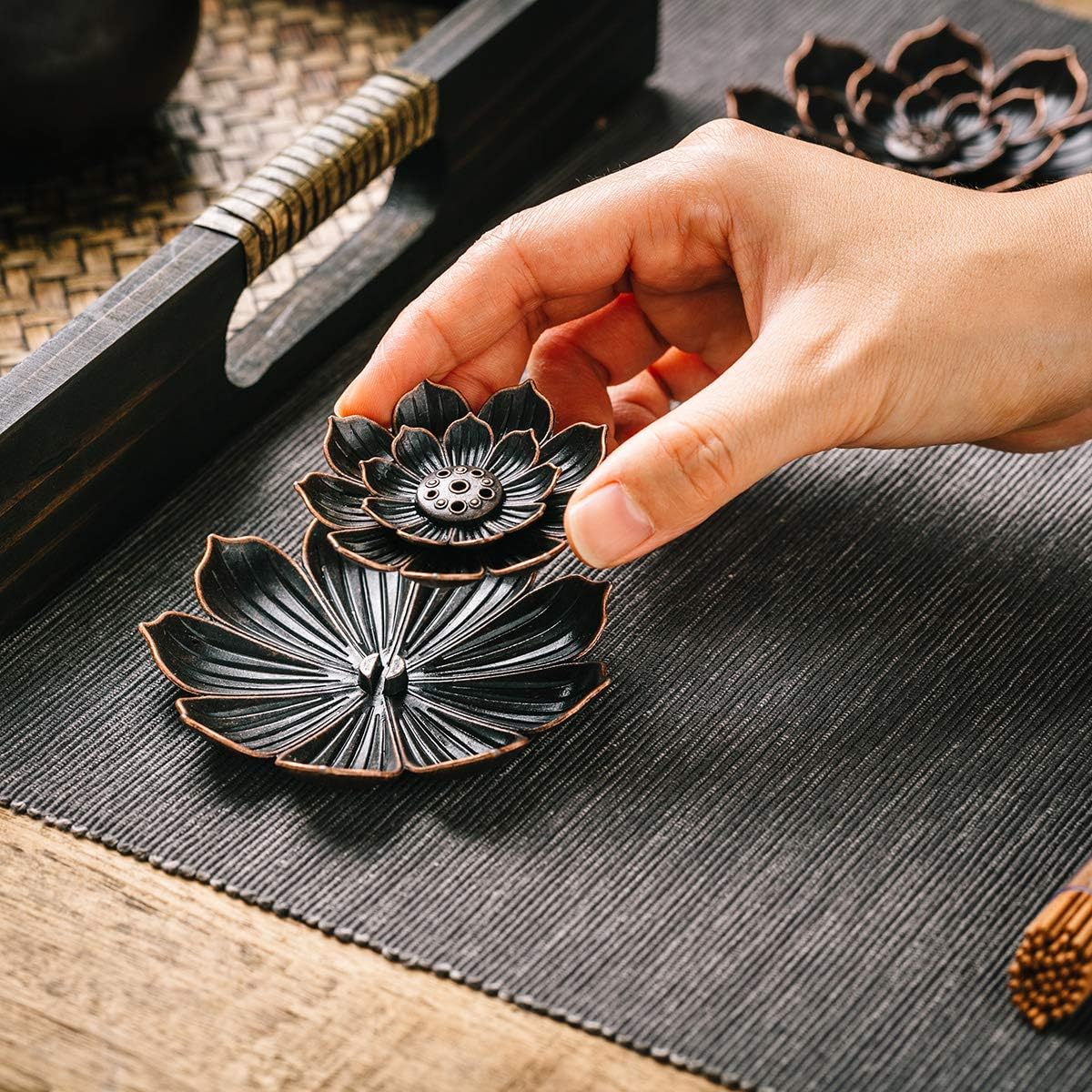 Brass Lotus Incense Holder, Incense Sticks Burner, Incense Ash Catcher, 3 Pack