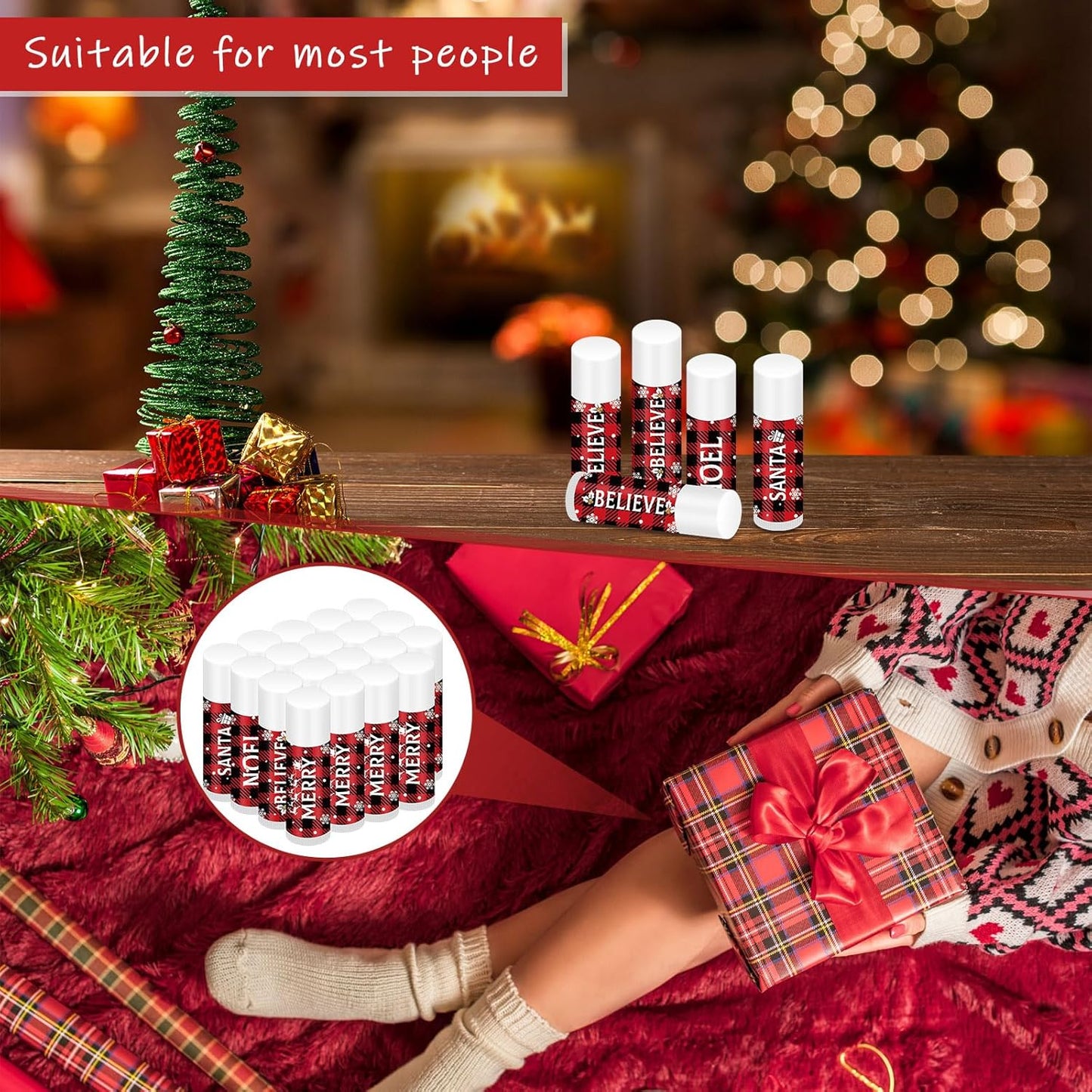 Sosation 80 Pcs Christmas Flavored Lip Balm Bulk Holiday Christmas Stocking Gift Set Celebrate Lip Balm Stick Beauty Lip Care