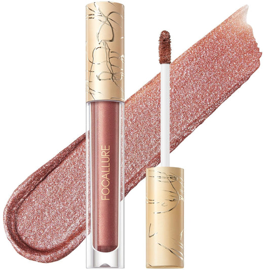 FOCALLURE Metallic Liquid Lipstick,Non Stick Cup Lip Gloss,High Impact Lip Color with Transfer-proof Wear,Long Lasting & Waterproof Lipstick Makeup for Women,Rope Brun