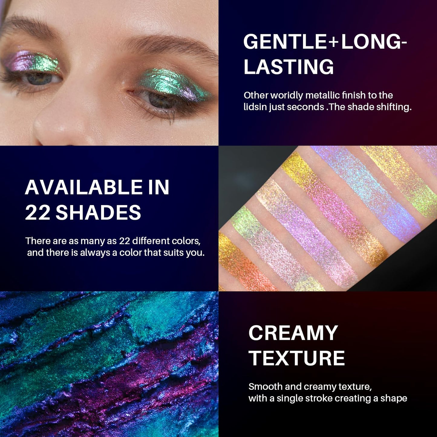 CHARMACY Liquid Duochrome Eyeshadow, Multi-Dimensional Eye Looks, Long Lasting Glitter Eye Shadow Sets Metallic Pigments, Quick Drying, Sparkling Shiny Eye Makeup for Beginners, 1.6g (#19)