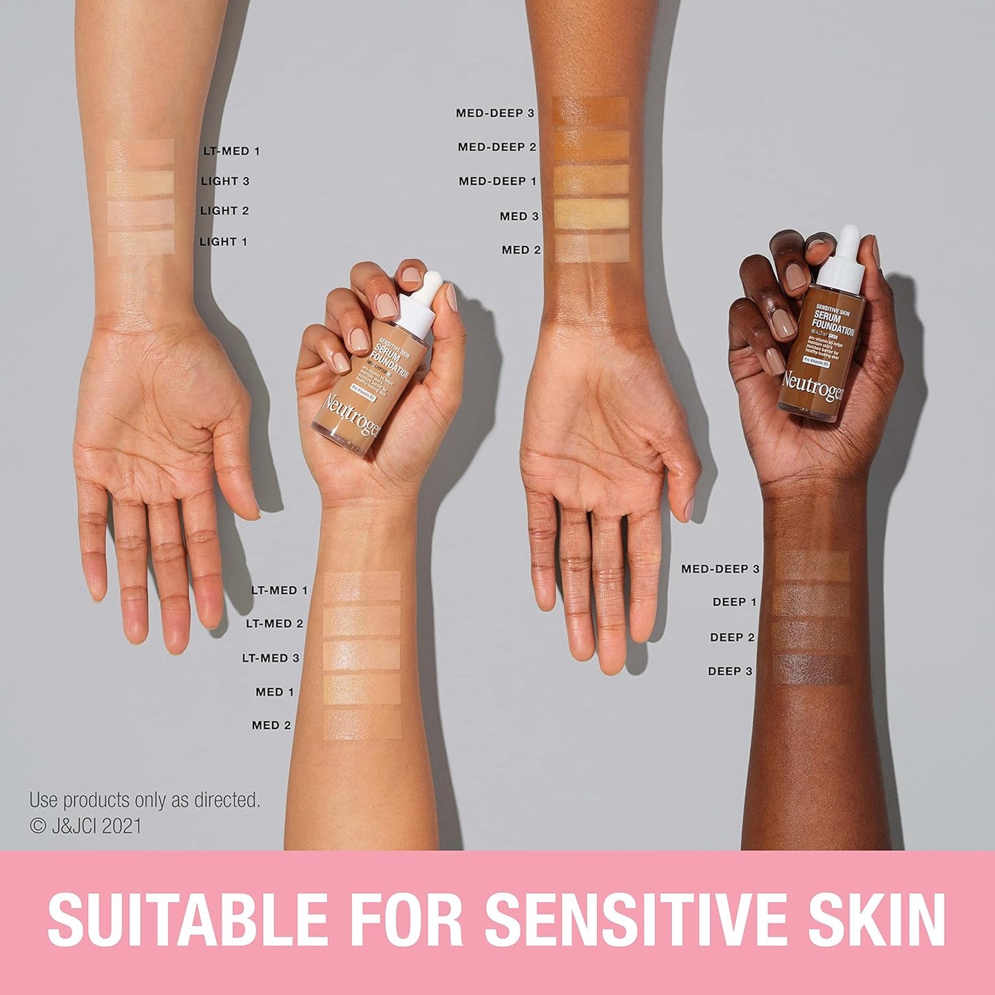 Neutrogena Healthy Skin Sensitive Skin Serum Foundation with Pro-Vitamin B5, Color Correcting & Pore Minimizing Liquid Foundation & Face Serum, Buildable Coverage, Deep 02, 1 oz