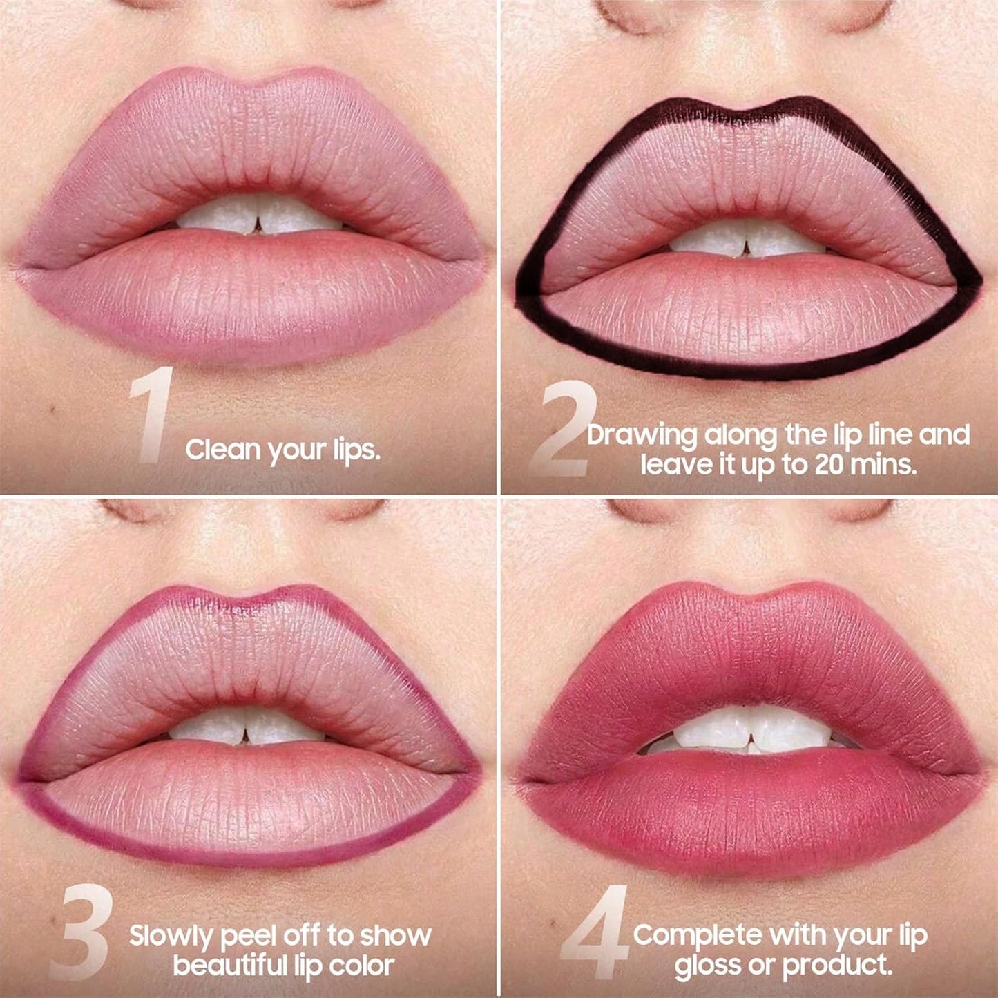 Lip Stain Peel Off Lip Liner - Long Lasting Comfortable Vivid Color Peel Lip Stain Smudge Proof Finish, Create A Charming Vibrant Lip Color Makeup For All Skin Types with All-Day (#03 Rose)