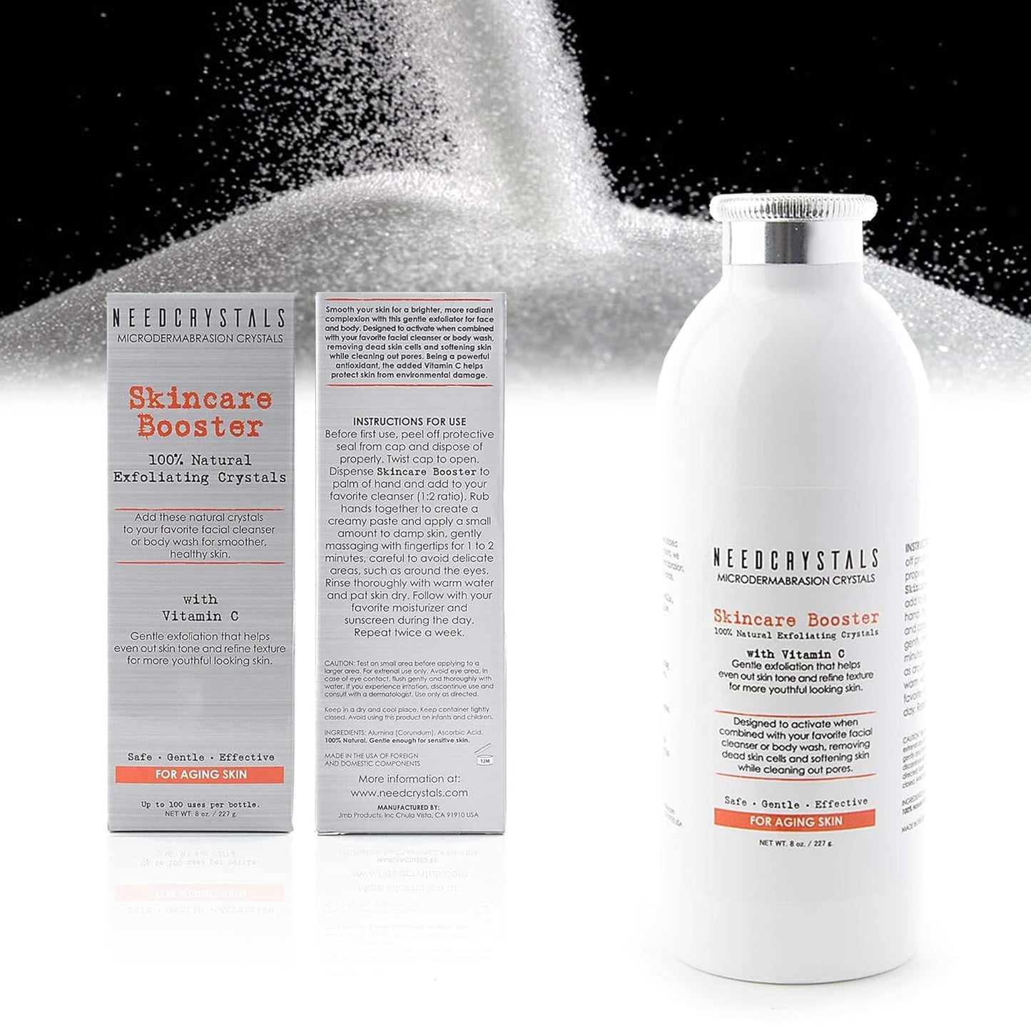 NeedCrystals Microdermabrasion Crystals, DIY Face Scrub with Vitamin C. Natural Facial Exfoliator for Dull or Dry Skin Improves Wrinkles, Anti-Aging, Skin Texture & Brightening. 8 oz