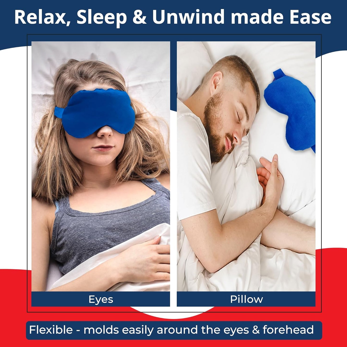 Lavender Eye Mask - Weighted Eye Mask for Relaxation and Yoga - Cold Therapy Eye Masks for Women, Men - 1 Eye Mask Blue