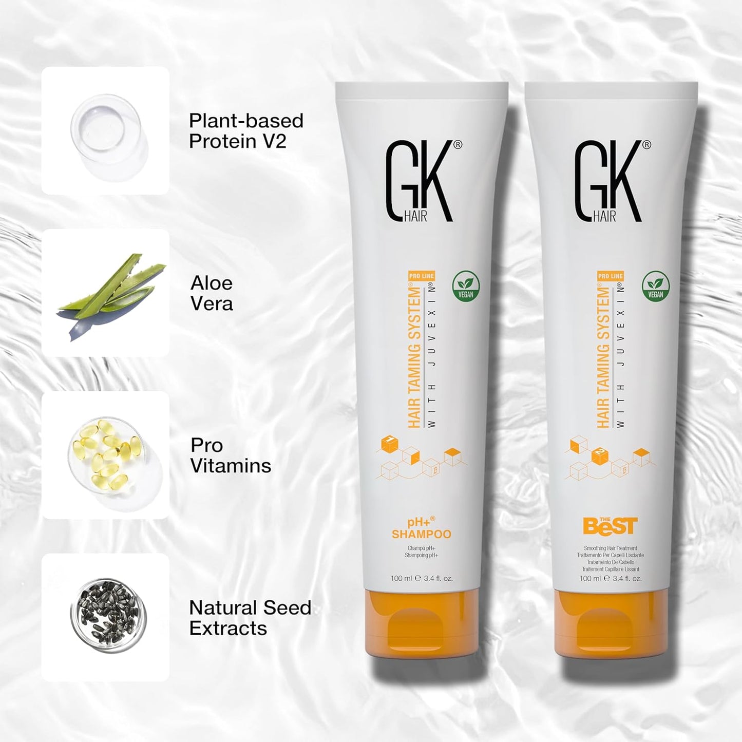 GK HAIR Global Keratin Professional Brazilian Keratin Hair Treatment Kit (100ml/3.4 Fl. Oz.) With PH shampoo- The Best Smoothing & Strengthening to make Hair Healthy - Formaldehyde free, Sulfate-free