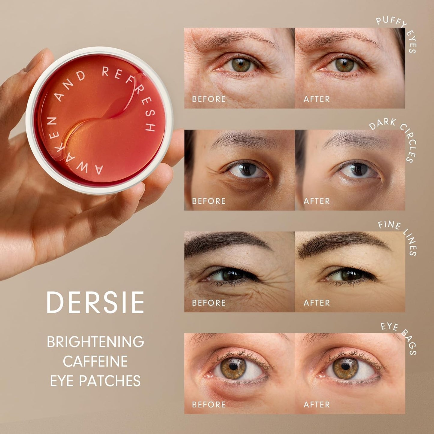 Eye Patches for Puffy Eyes and Dark Circles: Reduce Puffiness and Dark Circles - Brightening Caffeine Eye Patches with Hyaluronic Acid - Awakening and Hydrating (30 Pairs)