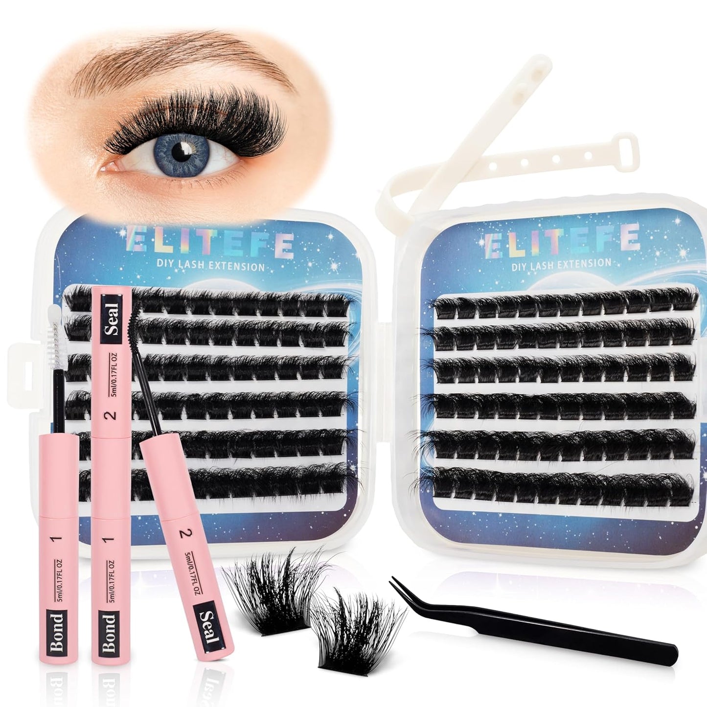 Lash Extension Kit DIY Lash Clusters Kit Eyelash Extensions Individual Lashes Extensions with (Lash Bond and Seal,Tweezers,280Pcs, 200D,10-18mm)