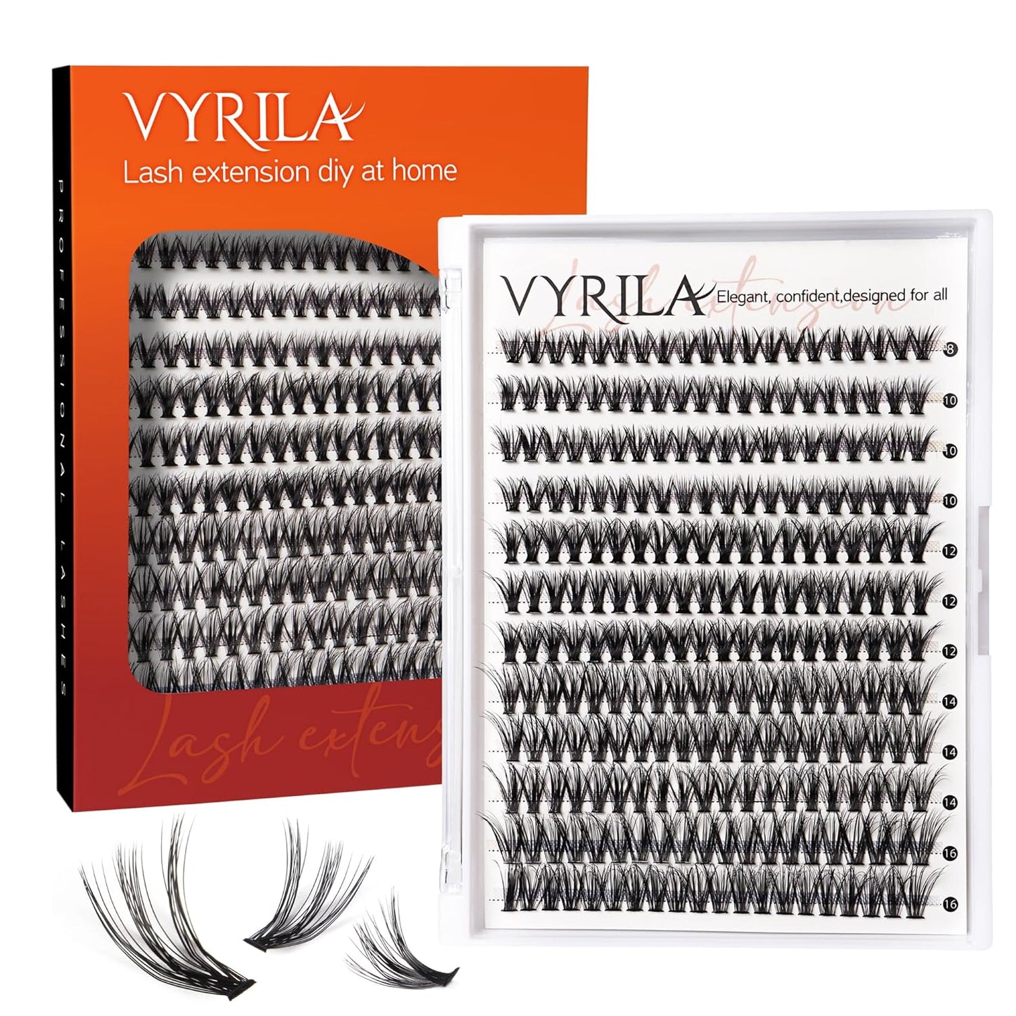 Lash Cluster 240pcs Individual Lashes,8-16mm Diy Lash Extension,C Curl Lash Clusters Wispy,3D Natural Lash Clusters Look Like Eyelash Extension DIY at Home (Orange 40P-C-8-16mix)
