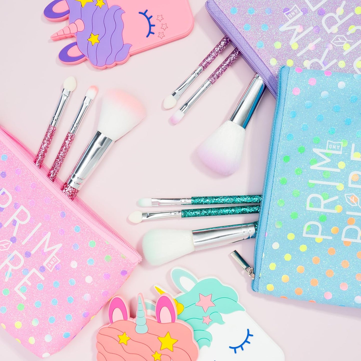 Prim and Pure Mineral Gift Set with Unicorn Mirror| Perfect for Play Dates & Birthday Parties | Kids Eyeshadow Makeup – Mineral Blush | Organic & Natural Makeup Kit for Kids| Made in USA (Pink)
