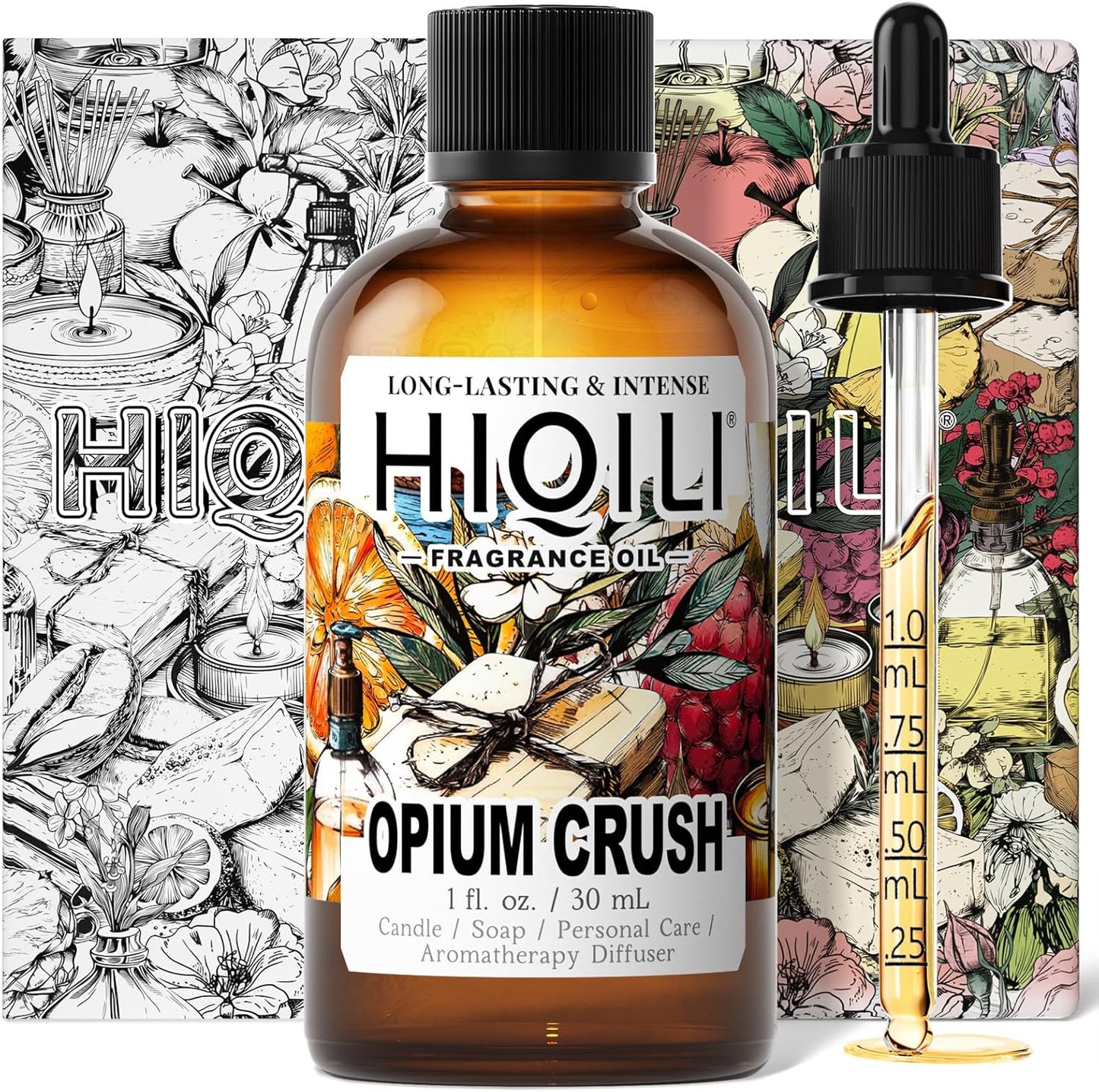 HIQILI Opium Crush Fragrance Oil for Candle, Soap Making, Floral Scent, Essential Oil Diffuser Use, Hair Care - 1 Fl Oz