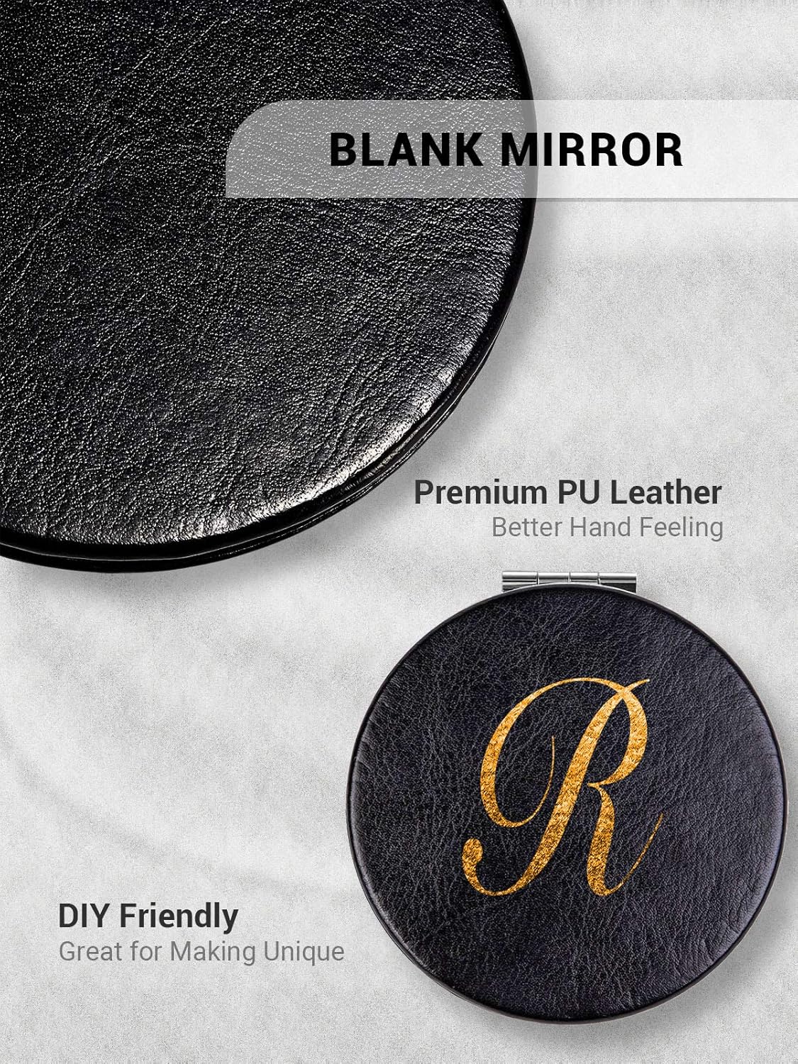Compact Mirror,Set of 2 Round Double-Sided Makeup Small Mirror for Purse with 1x/3x Magnification PU Leather (Black, 2.8")