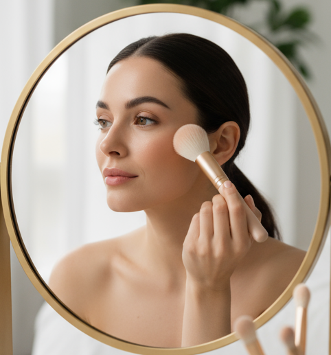 circle photo of a woman using makeup